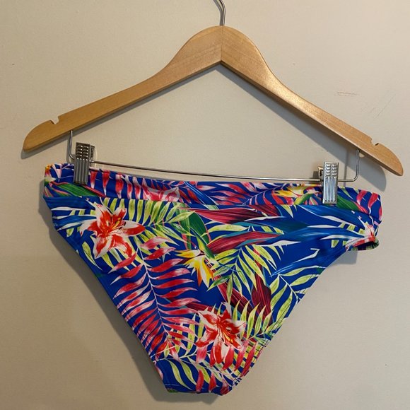 Floral "Tankini" Swimsuit, size 14, Multi Colored Palm trees on Blue - Picture 4 of 5
